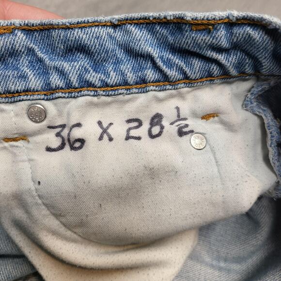 Levis 505 Jeans Mens 34x27 Blue Light Wash Straight Leg Regular Fit Distressed - Picture 4 of 14